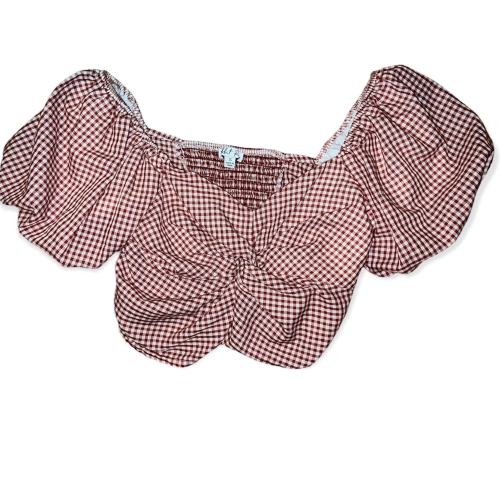 Puff sleeve red gingham Rabbit Rose top